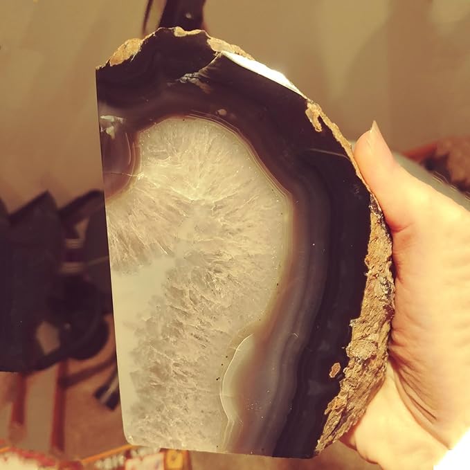 JIC Gem Natural Agate Book Ends Decorative geode bookends for Heavy Books with Rubber Bumpers Crystal Bookends for Shelves and Office Decoration 1 Pair(6 to 8 Lbs)