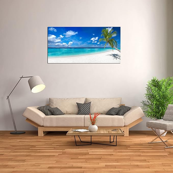XXMWallArt FC2450 Seascape Wall Art Tropical Paradise Beach With White Sand and Coco Palms Canvas Wall Art Summer Beach Nature Pictures for Living Room Bedroom Home and Office Wall Decor