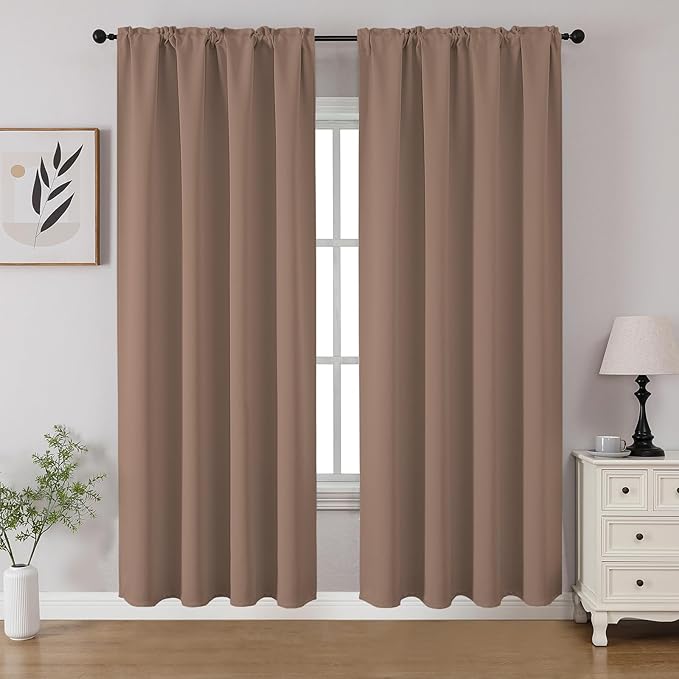 CUCRAF Khaki Blackout Curtains 72 inch Length 2 Panels Set, Rod Pocket Room