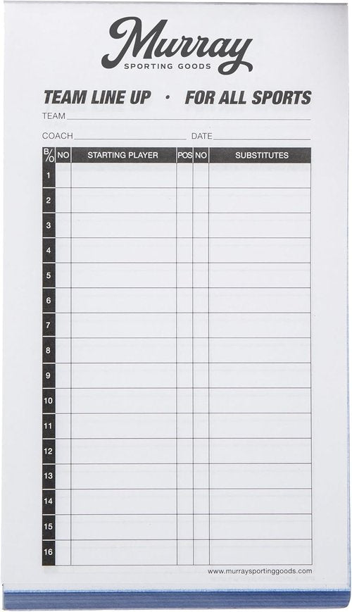 Murray Sporting Goods Baseball Lineup Cards - 30 Games with 16 Player Roster Sheets | 4-Part Carbon Copies