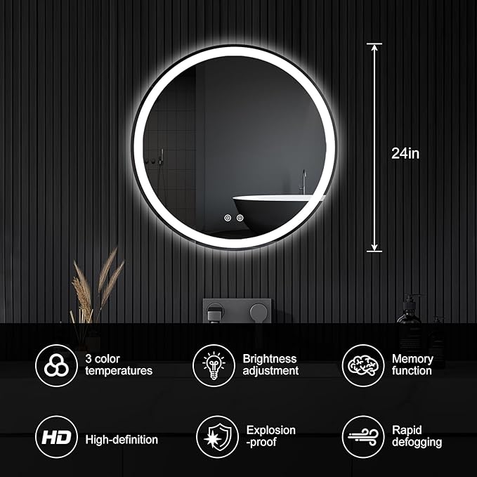 Sweetcrispy 28 Inch Round LED Bathroom Mirror
