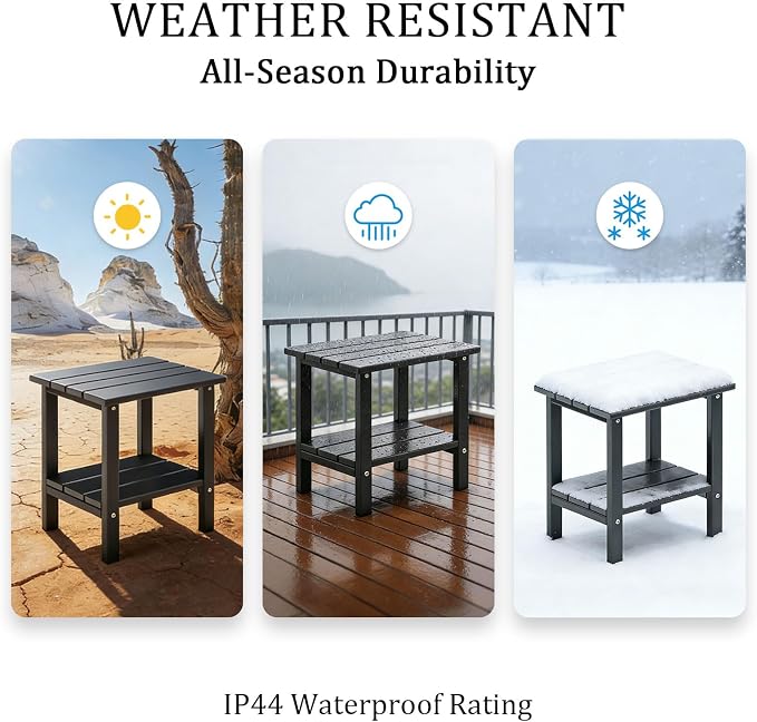 OTSUN Adirondack Outdoor Side Table, 16" HDPE Patio Side Table with Shelf, Weather Resistant Easy Maintenance for Backyard Pool Porch Garden & Lawn