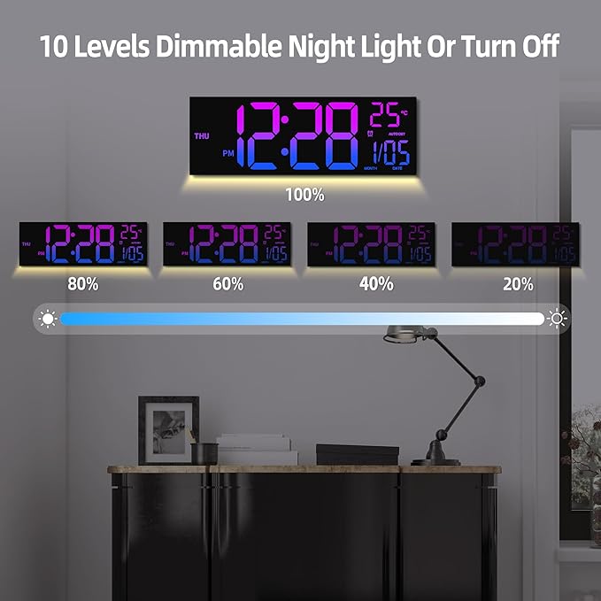 HAITANG 8 Colors Digital Wall Clock, 16.2" Large Digital Clock