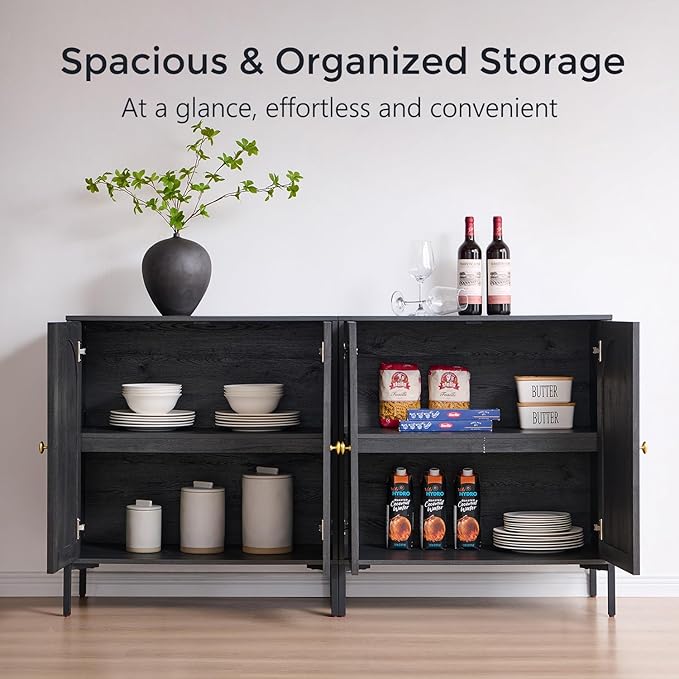 Modern Buffet Cabinet with Storage, 123.5" W Fluted Arched Sideboard Cabinet w/Adjustable Shelves, Wooden Modular Coffee Bar for Dining Room, Kitchen, Living Room, Entryway, Dark Grey