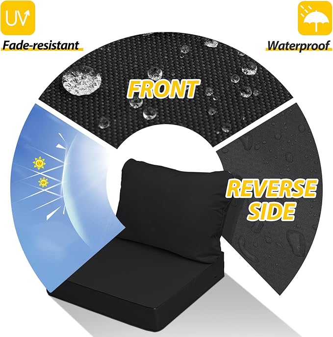 AAAAAcessories Outdoor Seat Cushions for Chairs, Fade-Resistant, Waterproof Patio Furniture Replacement Cushions, 20" x 18" x 3" + 20" x 17", Charcoal Black