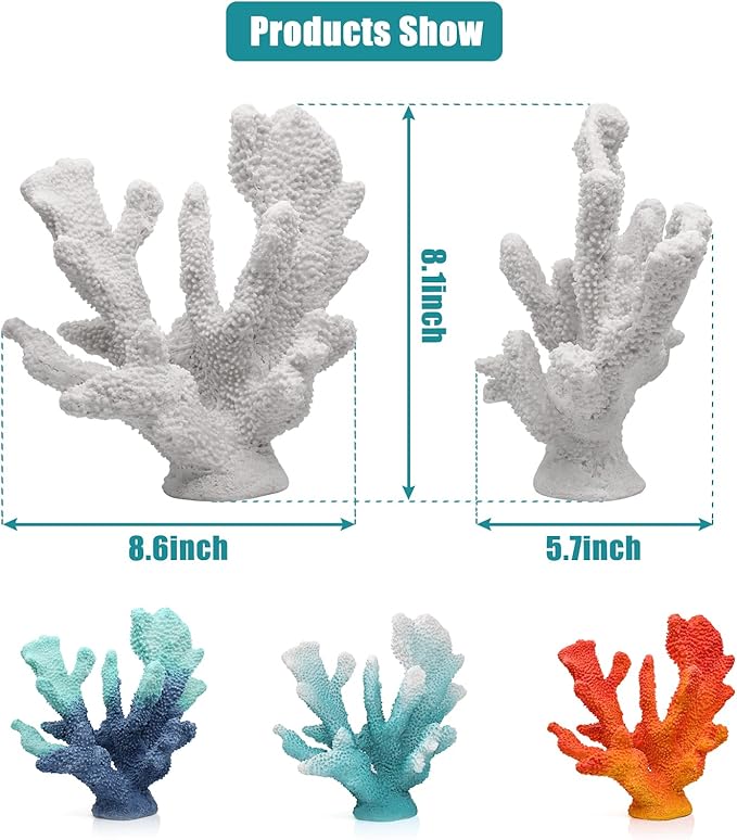 White Resin Coral Decorations Artificial Coral Statue Home Décor Accents Hawaiian Beach Decorations for Home Nautical Decorations Beach Themed Home Living Room Party Decor