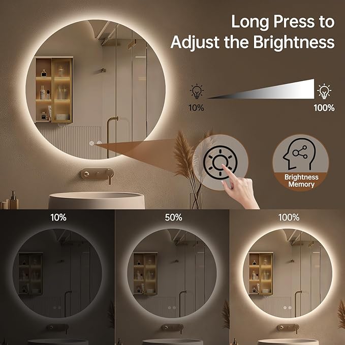 LOVESPEJO 30 Inch Round Backlit Bathroom Mirror