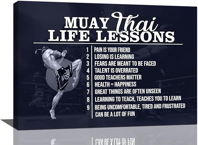 Muay Thai Wall Art Muay Thai Pictures Wall Decor Life Lessons Canvas Prints Boxing Decorations Painting Framed Artwork Office Home Decor For Bathroom Bedroom Dining Living Room 24"x16"