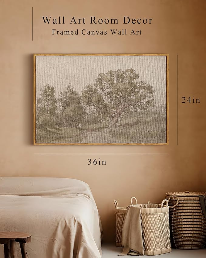 InSimSea Framed Canvas Prints Vintage Decor, Rustic Antique Classic Forest Landscape Paintings Wall Art, Large Countryside Farmhouse Hanging Wall Decor for Living Room Bedroom Study, 24x36inch