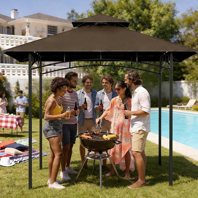Grill Gazebo Replacement Roof, 5x8ft Outdoor BBQ Gazebo Canopy Cover, Double Tiered Grill Gazebo Replacement Roof for #L-GG001PST-F