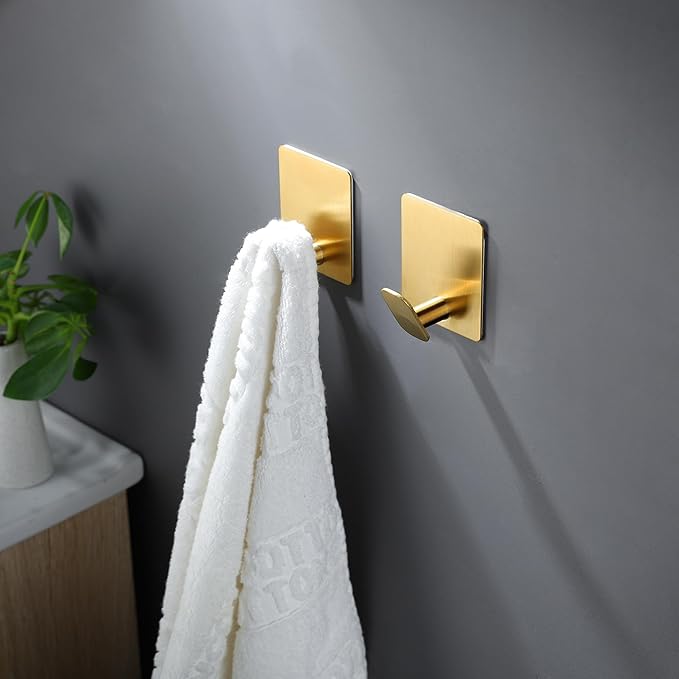 DELITON Gold Towel Hooks- 4 Pack Adhesive Hook