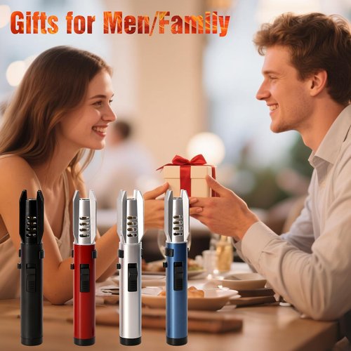 Mini Torch Lighter with Fuel Window - 5" Refillable Butane Jet Flame, Windproof Pocket Lighter for Camping, Hiking & Home Use (Black)