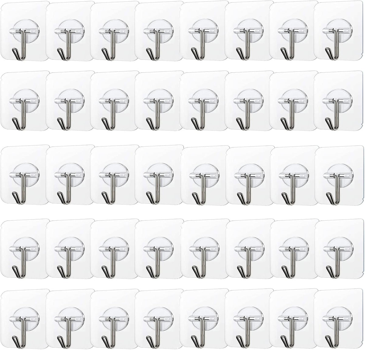 COLOGO 100 Pack Adhesive Hooks 24lb(Max) Heavy Duty Self Adhesive Hooks, Transparent Reusable Seamless Adhesive Wall Hooks for Kitchens, Bathroom, Office