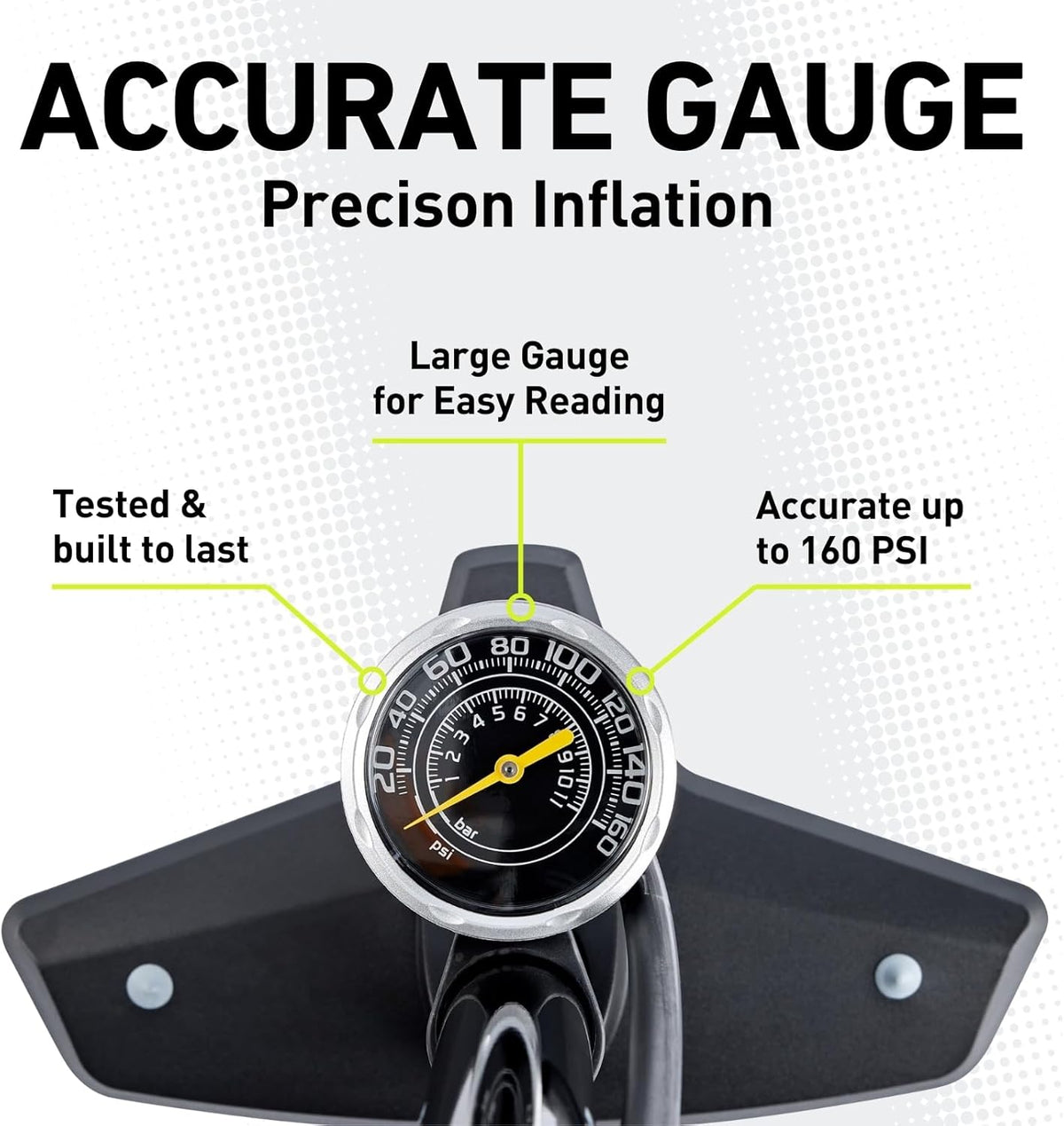 Vibrelli Bike Floor Pump with Gauge - High Pressure 160 PSI, Presta & Schrader Compatible + Glueless Puncture Kit