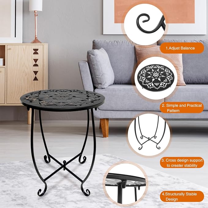 Fashion&cool 2 Pack Outdoor Side Tables for Patio,14 Inch Weather Resistant Metal Round Outdoor Plant Stand Side Table, for Patio Yard Porch Balcony Garden Bedside Indoor Outdoor