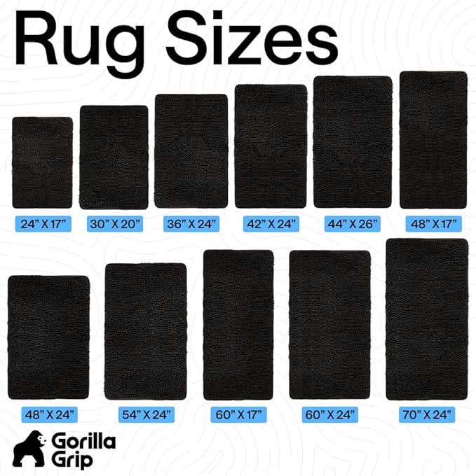 GORILLA GRIP Bath Rug Mat 60x24, Thick Soft Absorbent Chenille, Quick Dry Microfiber Mats, Rubber Backing Washable Shower Floor Rugs, Bathmat Runner, US Designed Bathroom Home Decor Accessories Black