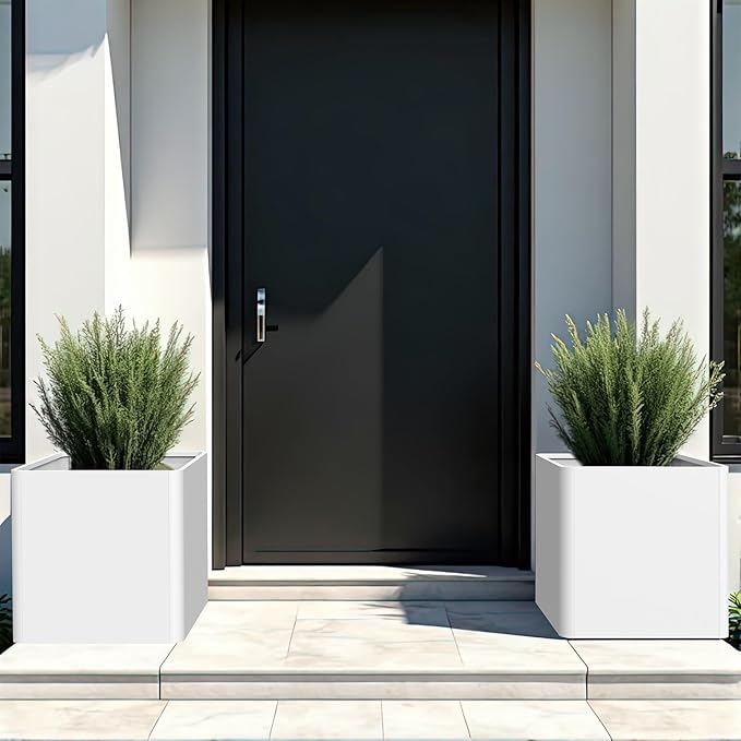 Large Square Planter for Outdoor Plants 20" L x 20" W x 20" H,Metal Planters for Outdoor Plants,Cube Planters with Drainage Hole for Porch/Patio/Garden