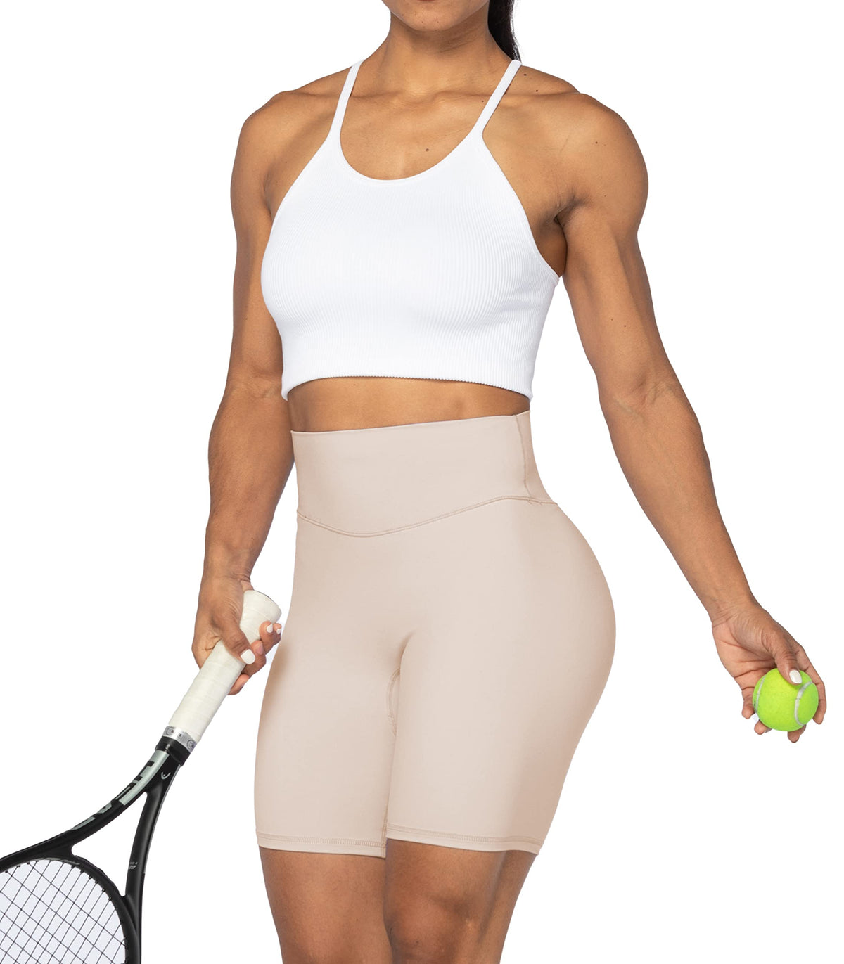 Sunzel 8" High Waist Biker Shorts for Women No Front Seam Soft Yoga Workout Gym Bike Shorts Tummy Control Squat Proof Beige