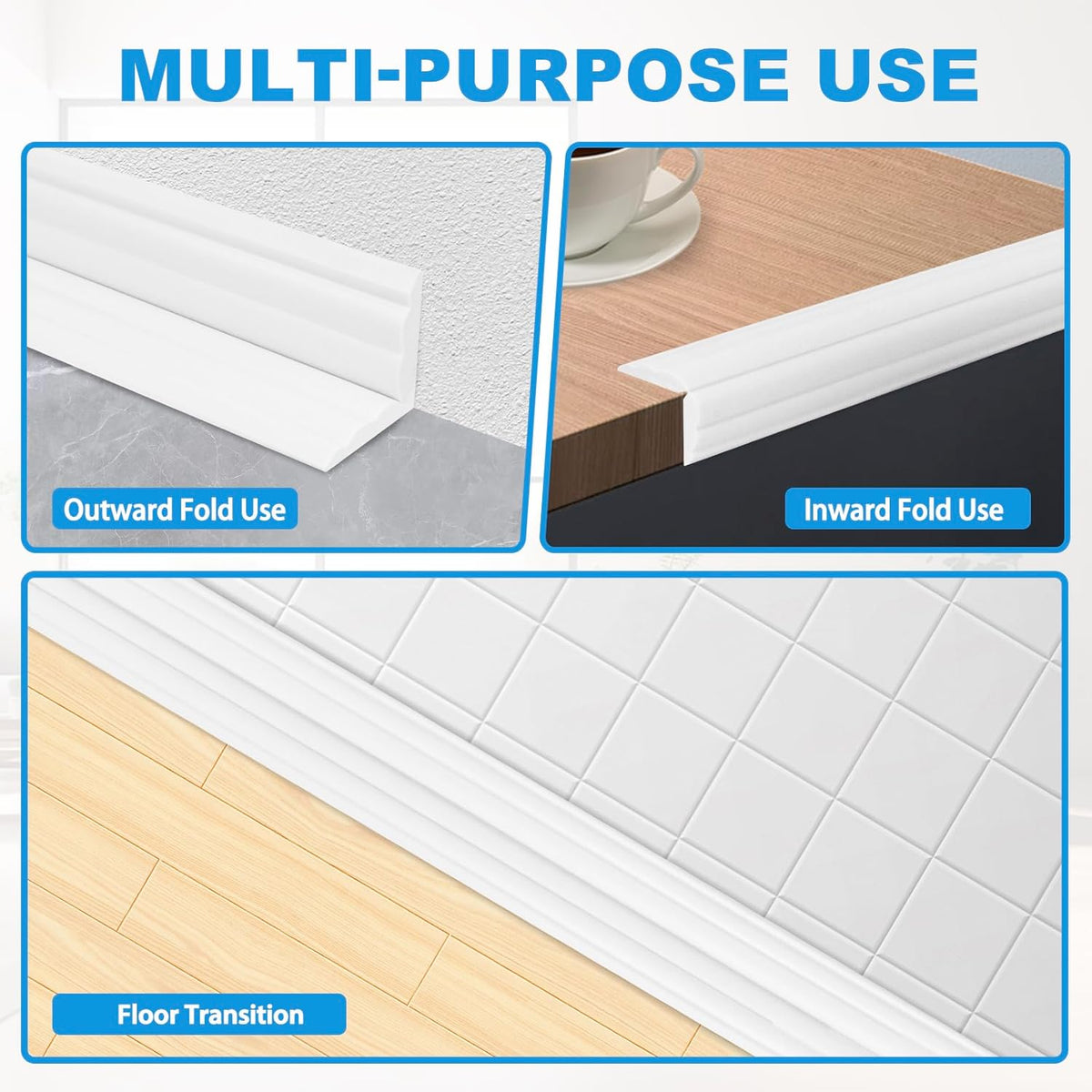 Wall Corner Protector Peel and Stick Corner Trim Molding Flexible Inside & Outside Wall Edge Guard Self Adhesive Moulding Trim for Edge Use, White, 2.3” W x 40’ L