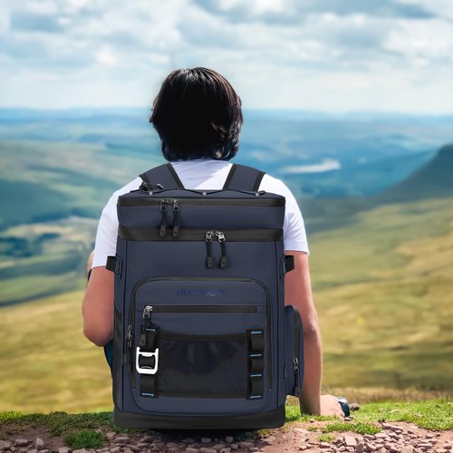 Hulongo 48Cans Large Cooler Backpack, Leakproof Insulated Backpack Cooler for Men & Women, Waterproof, 30L, Dark Blue