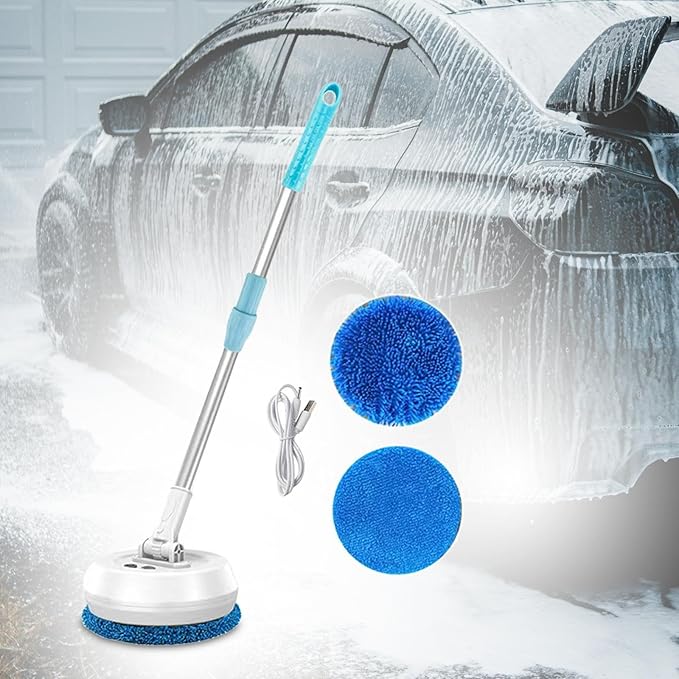 Electric Mop Scrubber with Extendable Handle, Automatic Rotation Floor Cleaner for Ceilings, Windows, Cars, and Walls, White