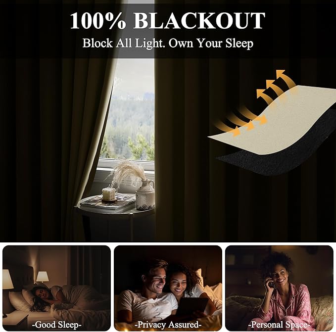 RYB HOME 100% Blackout Curtain for Sliding Glass Doors/Bedroom/Living Room