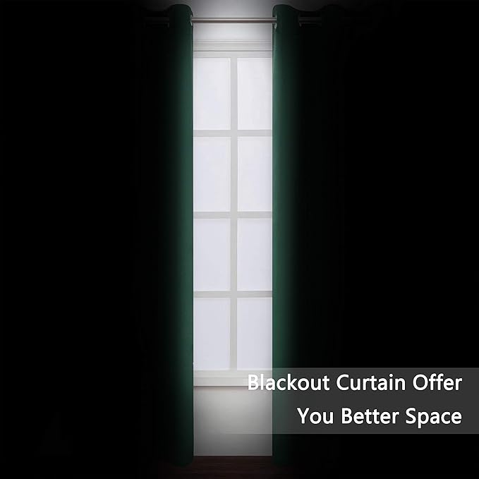 LEMOMO Dark Green Blackout Curtains/42 x 84 Inch/Set of Two Panels Grommet