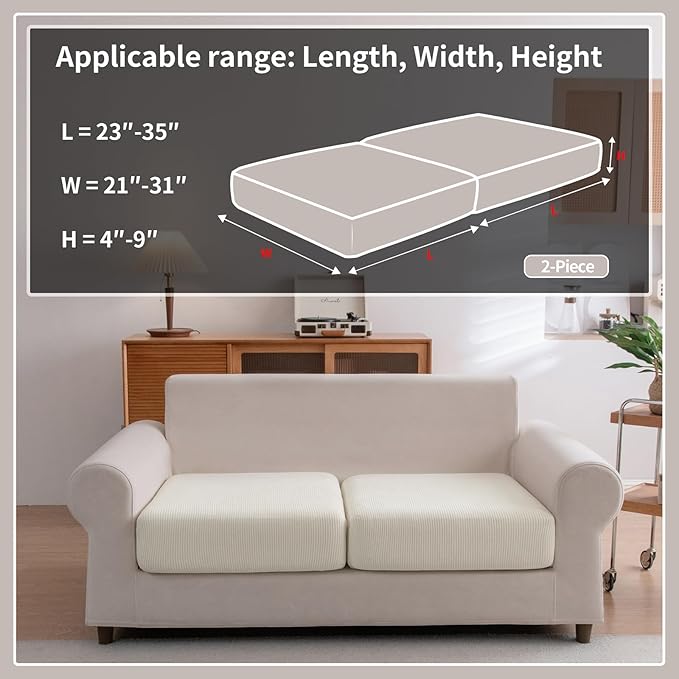 OHSIO Sectional Couch Covers, Wear Resistant Stretch Sofa Covers Washable Soft Couch Cushion Covers Anti Slip Furniture Protector Sofa Slipcovers for Pets (2 Pieces 2 Seaters Cover, Ivory)