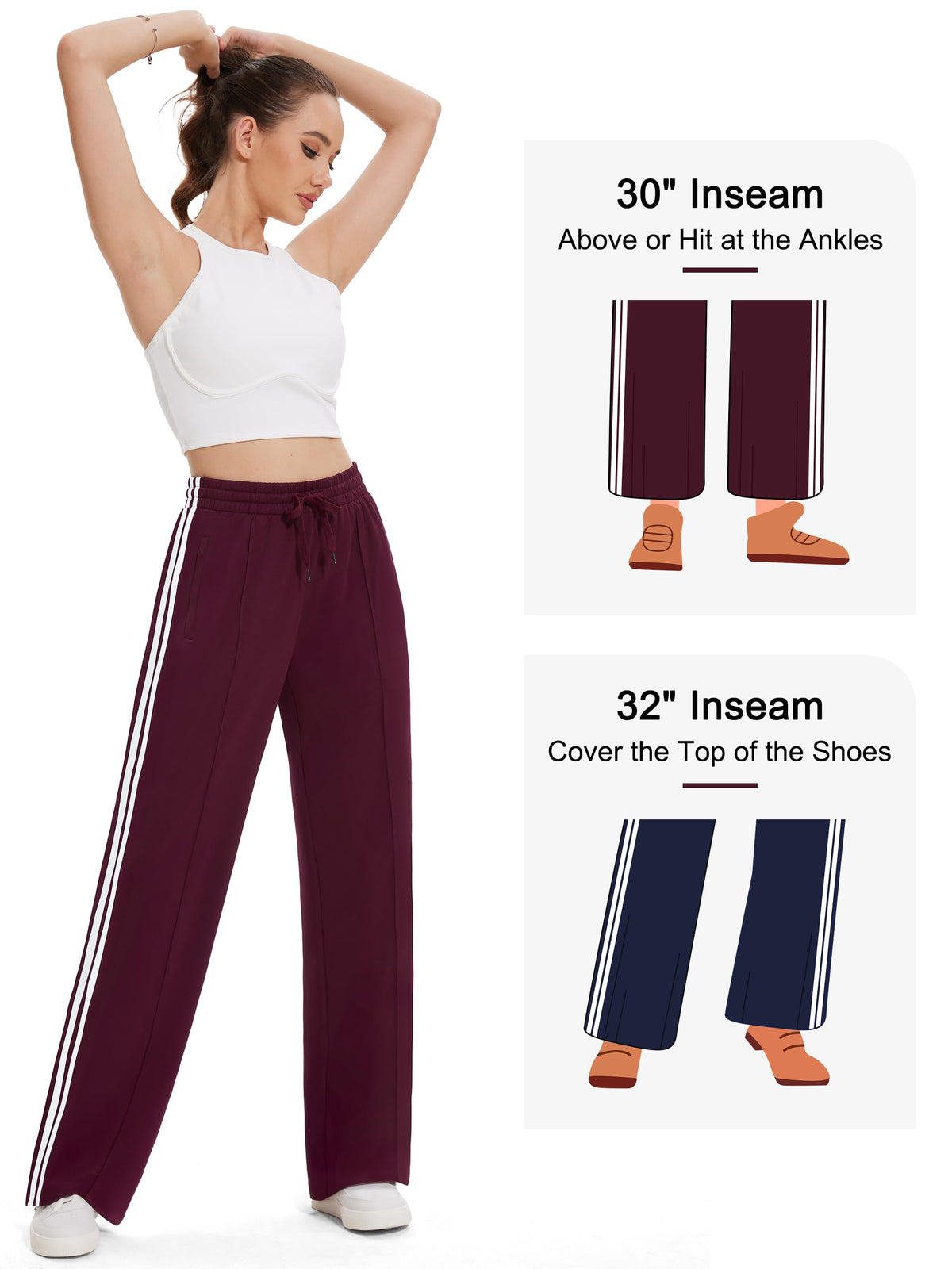 Tapata Women's 30" Inseam Regular Track Pants Loose Straight Leg Jogging Sweatpants Warm-Up Sports Athletic Running, Burgundy, M