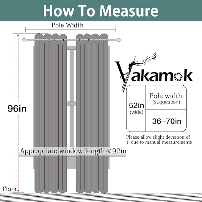 Yakamok 100% Dark Gray Blackout Window Curtain Panels Full Light Blocking Drapes