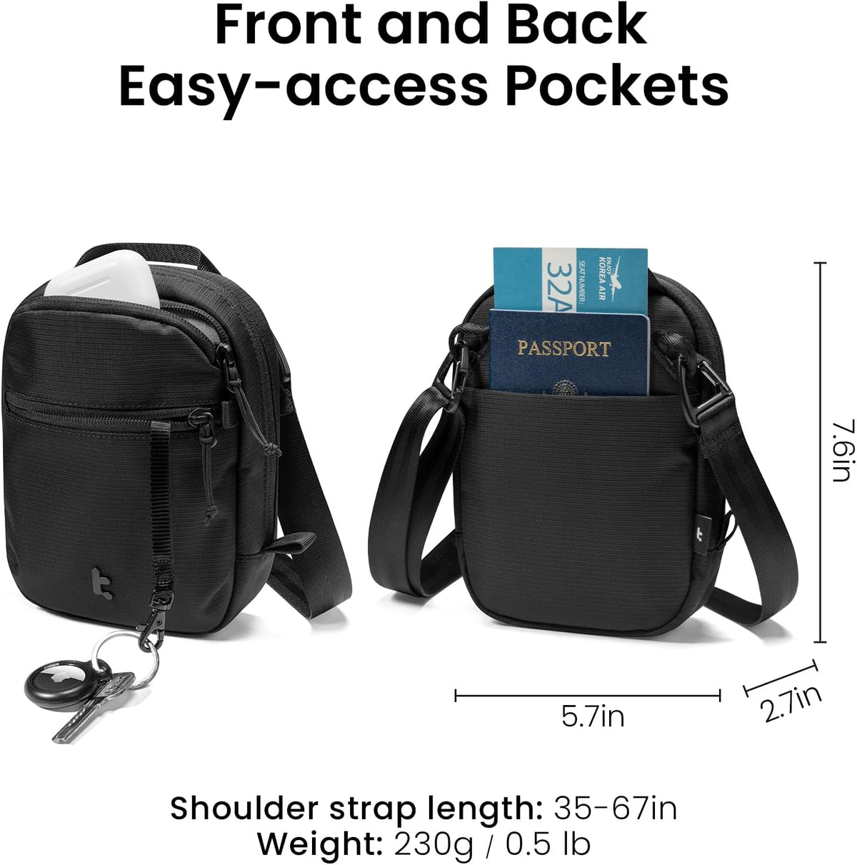 tomtoc Aviator-T37 Travel Sling Bag - RFID Blocking, Anti-Theft Zippers, Holds Passports
