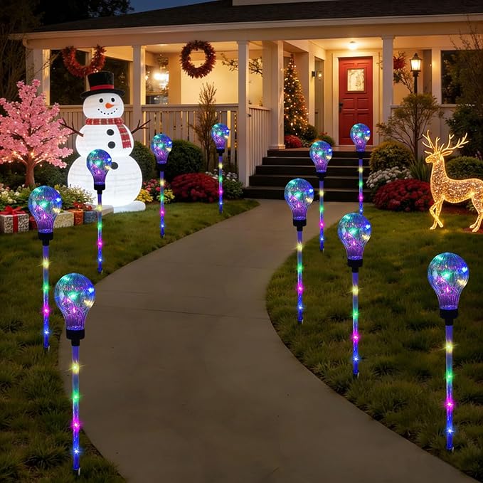 Huacenmy Solar Lights Outdoor Garden Decorative Waterproof 6 Pack Bulb Lights Outside Solar Pathway Lights for Garden Home Christmas Landscape Path Yard Lawn Driveway Flowerbed Decor - Multicolor