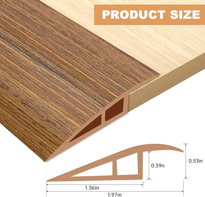 Vinyl Door Threshold Flooring Transition Strip Self Adhesive Carpet Edging Strip for Laminate Doorway Edge Threshold from 1/5" to 2/5" (Light Brown Wood Grain, 10 Ft)