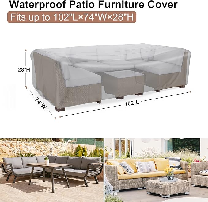 Patio Furniture Covers, Heavy Duty Outdoor Furniture Cover Waterproof, Sectional Sofa Set Covers Table and Chair Set Cover, 102"L×74"W×28"H