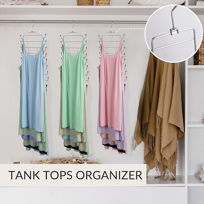 ZEDODIER 4 Pack Tank Top Hanger Space Saving, Bra Hangers for Closet Organizer, Hanging Bra Organizer Tank Tops Holder with 32 Hooks, Metal Closet Organizers and Storage Small Space Solutions, Silver