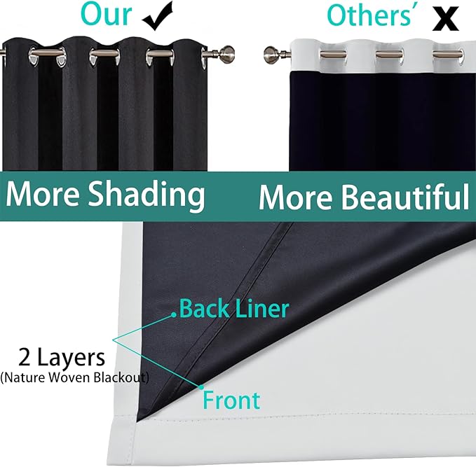 Yakamok 100% Blackout Curtains 84 Inches Long, 2 Thick Layers Heat and Full
