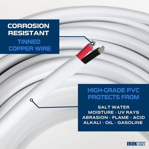 Iron Forge Cable Marine Wire - Tinned Copper for Boat Wiring | AWG Duplex Marine Grade, Outdoor Use