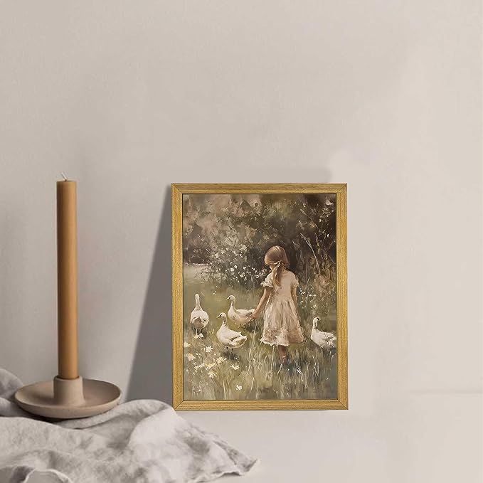 Wood Framed Canvas Wall Art, Vintage Girl