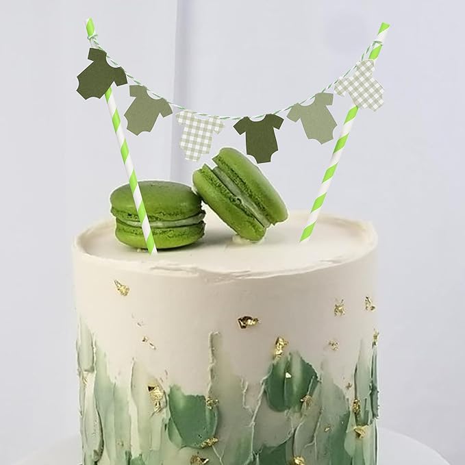 Green Baby Shower Cake Topper - Green Bodysuit Gingham Cake Topper,Gender Reveal Decor,Baby Shower Cake Decorations,Gingham Onesie Party Decorations (green-2)