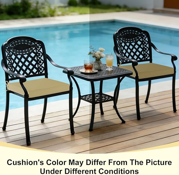 downluxe Waterproof Outdoor Chair Cushions Set of 4, 19" x 19" x 3" Patio Chair Cushion with Non-Slip Ties & Handle, Square Outdoor Cushion for Patio Furniture with Removable Cover, Khaki