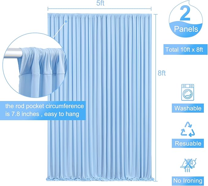 Baby Blue Backdrop Curtain for Baby Shower Parties Wrinkle Free Light Blue Curtains Backdrop Drapes Fabric Decoration for Birthday Party Photography 5ft x 8ft,2 Panels
