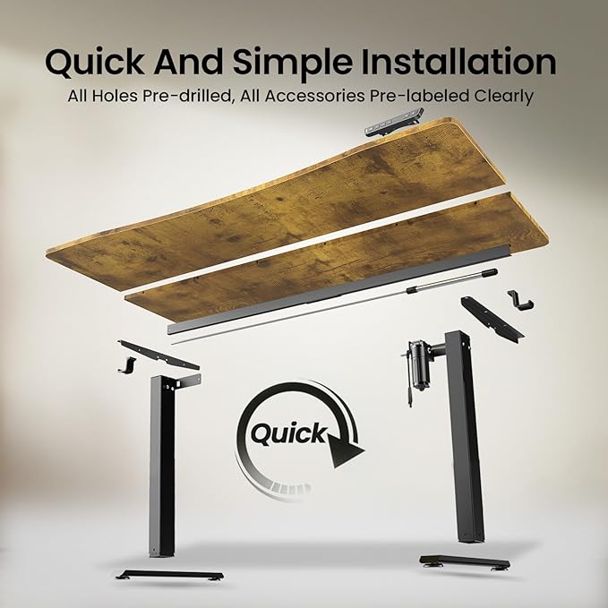 Veken 55 x 28 Inch Electric Standing Desk, Sit to Stand Up, Work Home Office Computer Table for Study, Walking Pad, Writing, and Games, Wooden Desktop Desks, Brown