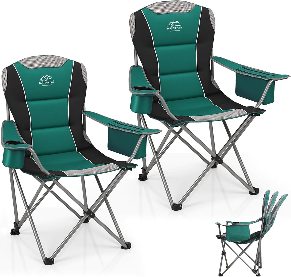 Skiennix Oversized Camping Chairs - Heavy Duty Folding Lawn Chairs with Adjustable Backrest & Cup Holders | Supports 400lbs