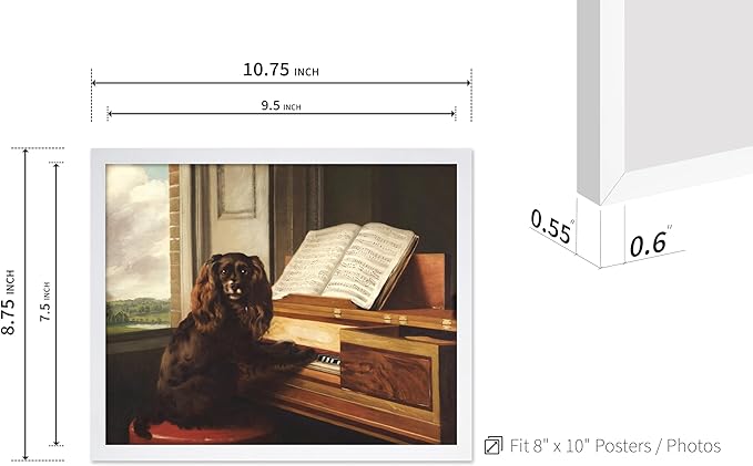 Poster Master Vintage Portrait of an Extraordinary Musical Dog Print - Retro Puppy Poster - Piano & Music Art - Animal Lover Wall Design - Living Room or Office Decor - 8x10 White Framed