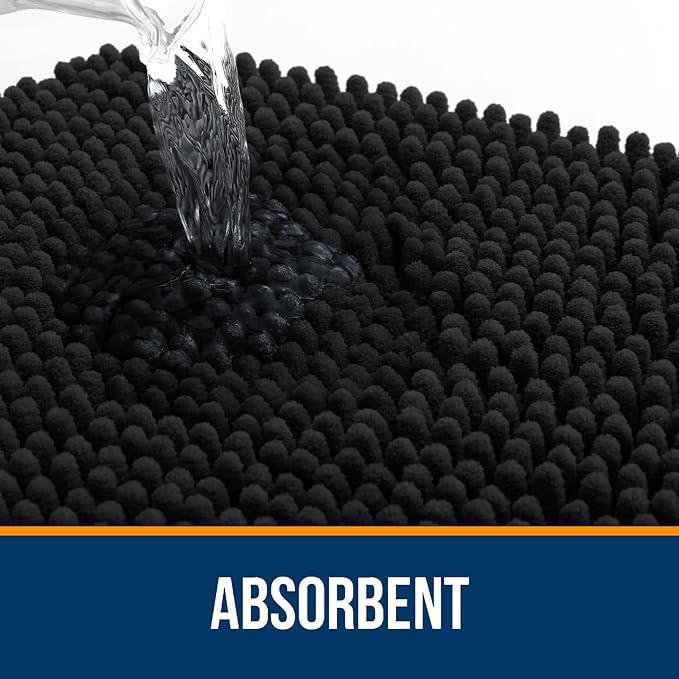 OLANLY Toilet Rugs U-Shaped 24x20, Extra Soft Absorbent Chenille Contour Bathroom Rugs for Toilet, Dry Quickly, Machine Washable, Non-Slip Bath Mat, Black