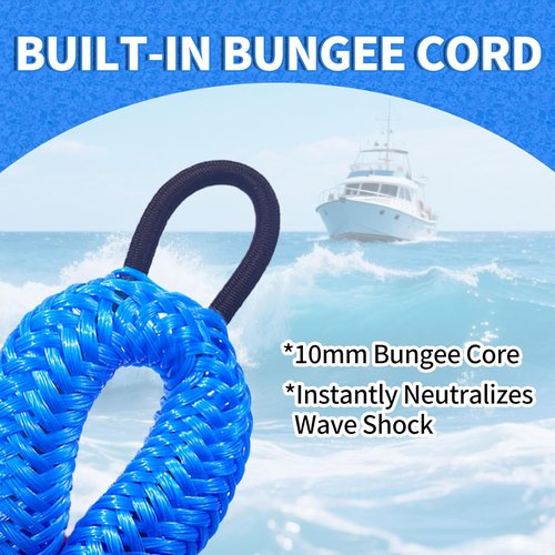 Heavy-Duty Bungee Dock Lines by [Brand Name] - Elastic Anchor Rope with Hooks for Secure Boat Mooring (Blue, 4 FT)