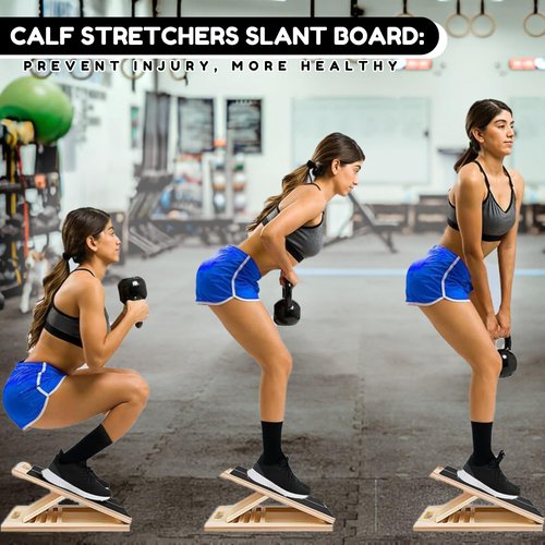 Fab Pad Wooden Slant Board for Calf Stretching – Adjustable Incline Exercise Stretcher for Ankle, Heel, Knees & Leg Mobility – Portable Wedge Equipment for Squats – Yellow Resistant Band