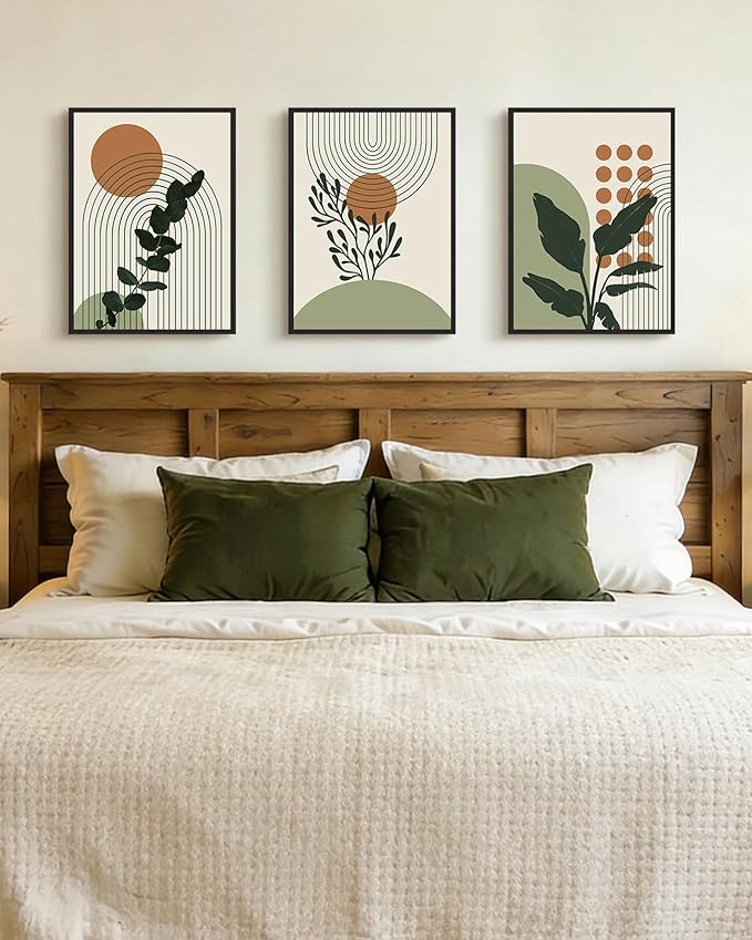 PHOPAGO Boho Plant Wall Art Green Botanical Bohemain Framed Wall Printing