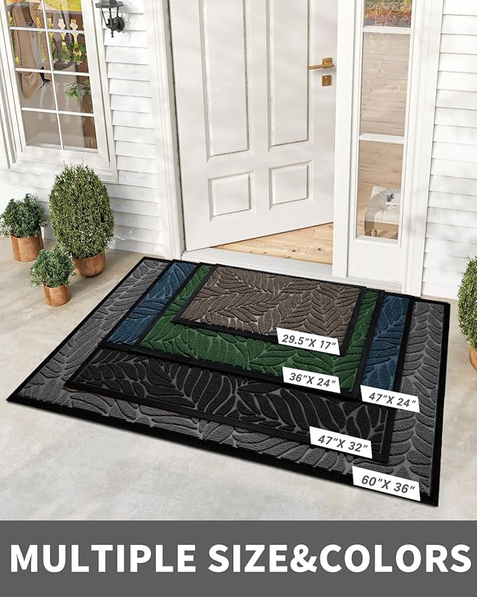 Yimobra Door Mat Outside Entrance, All-Season Waterproof Indoor Outdoor Doormat, All-Weather Non-Slip Welcome Mats for Front Door, Low Profile, Patio Porch, 29.5x17, Grey