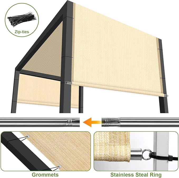Shade&Beyond 9' W × 23' L Pergola Shade Cover Wheat Pergola Cover Canopy Replacement Shade Cloth for Garden, Patio, Deck, Porch with Grommets and Rods(Make Custom Size)
